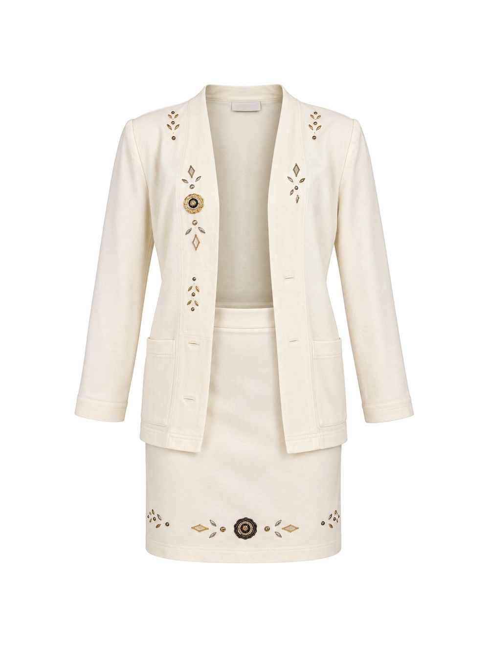 Vintage Embellished Ivory Skirt Suit